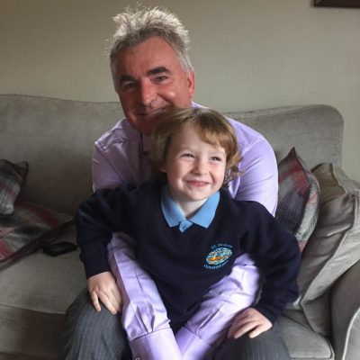 Brian with son Fionn, first day at school